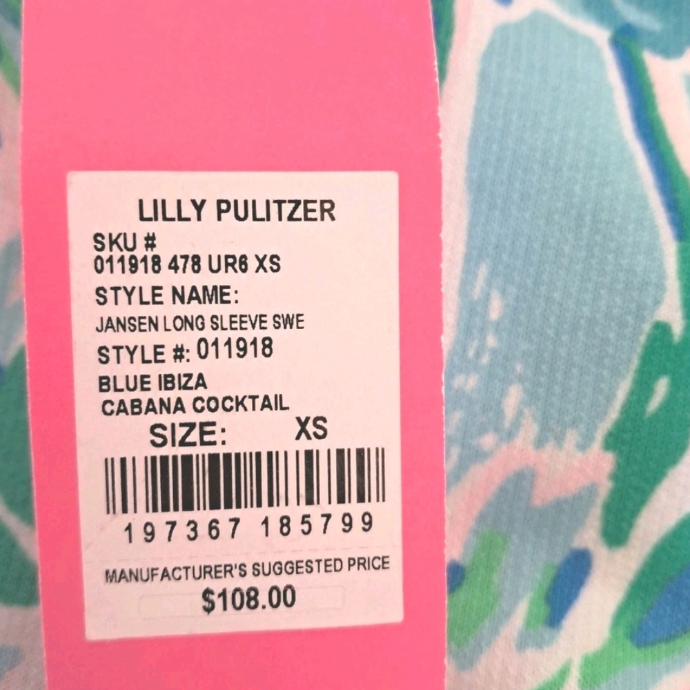 Lilly Pulitzer Jansen Long Sleeve Sweater XS Blue Ibiza Cabana NWT - Picture 6 of 7